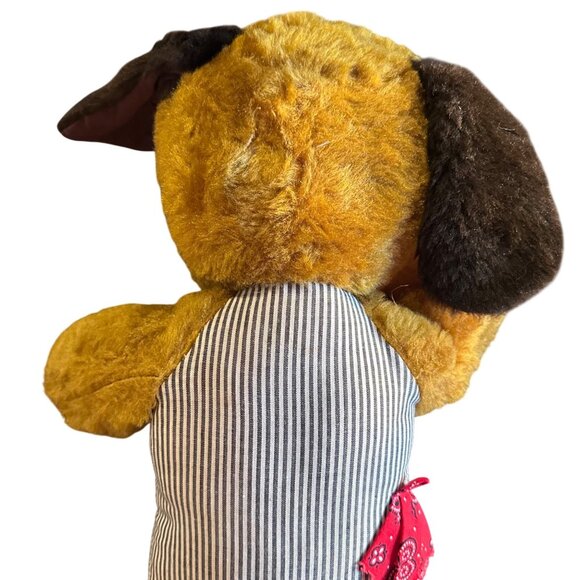 Vintage Knickerbocker Plush Dog In Striped Overalls With Red Bandana 16" Stuffed - Picture 9 of 9